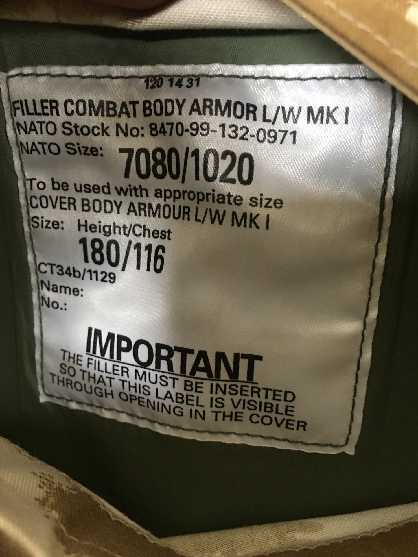 Mk1 Desert DPM CBA with filler